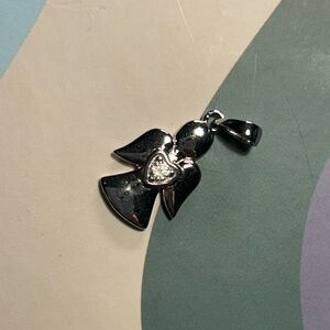Sterling Silver Angel Pendant (925) with Heart CZ Accent - Guardian Angel Charm